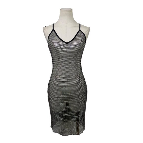 Hot & Delicious Women’s Black Sheer Mesh Dress Stretchy Design Size L - New - Picture 1 of 10